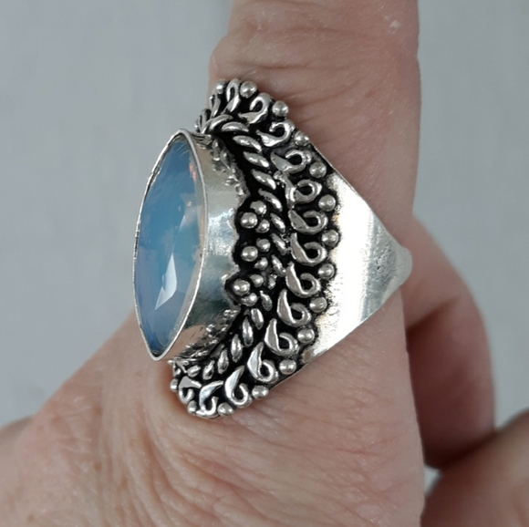 New Unique Milky Opal Opalite 925 Silver Ring. - Picture 4 of 8